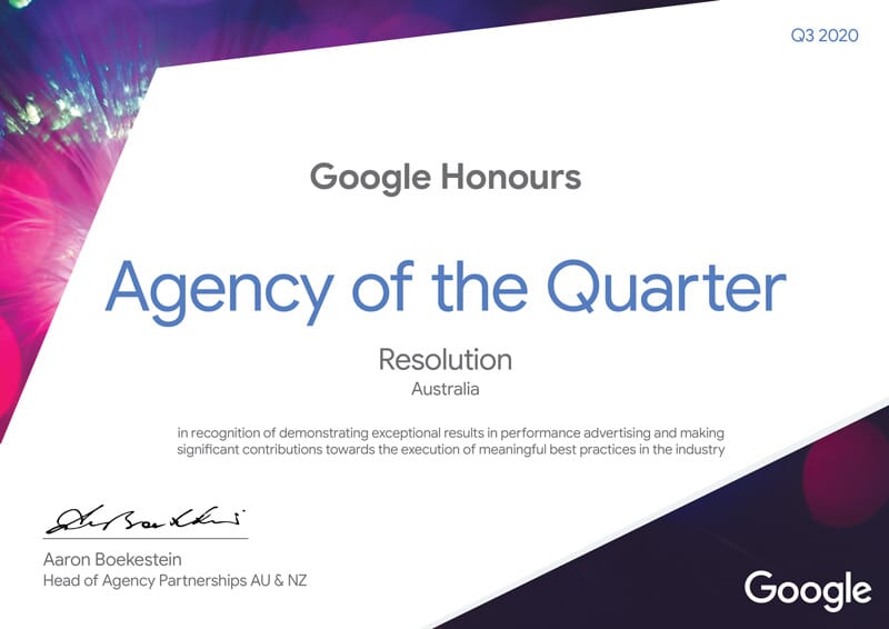 Google Honours Agency of the Quarter [Q3] 2020