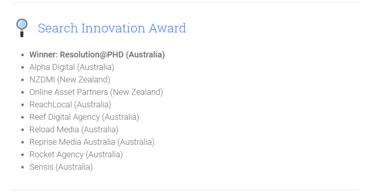 Resolution Digital Search Innovation award
