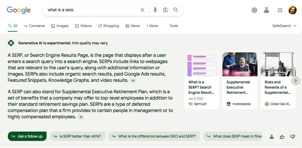 Resolution Digital SERPS or Search Engine Results Page